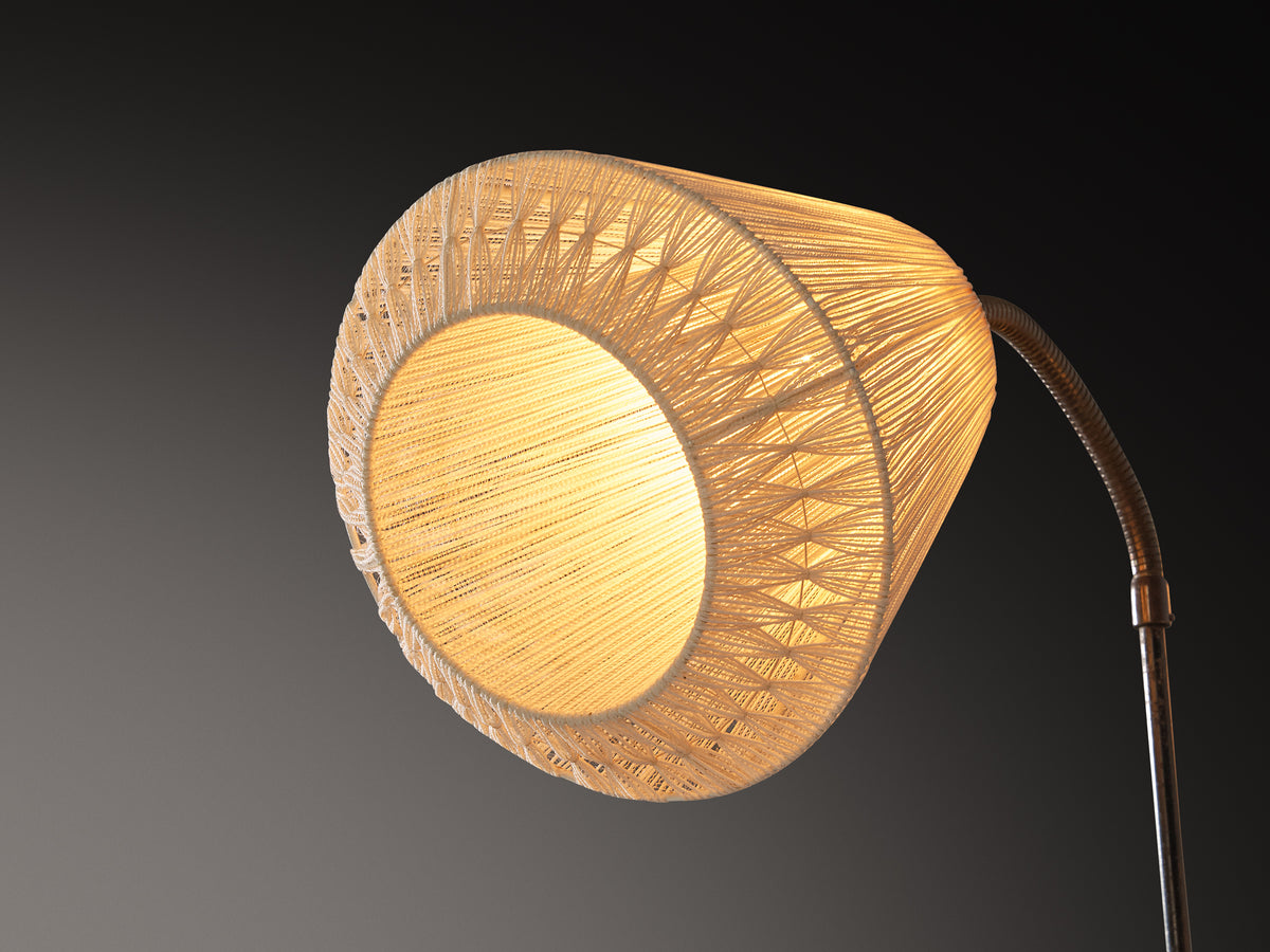 Swedish Modern Floor Lamp in Brass and Steel with Fabric Shades