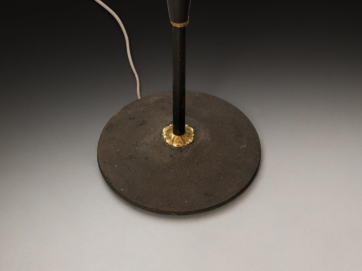 Swedish Modern Floor Lamp in Brass and Steel with Fabric Shades