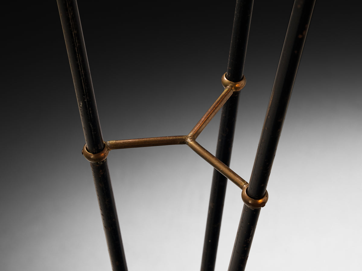 Swedish Modern Floor Lamp in Brass and Steel with Fabric Shades