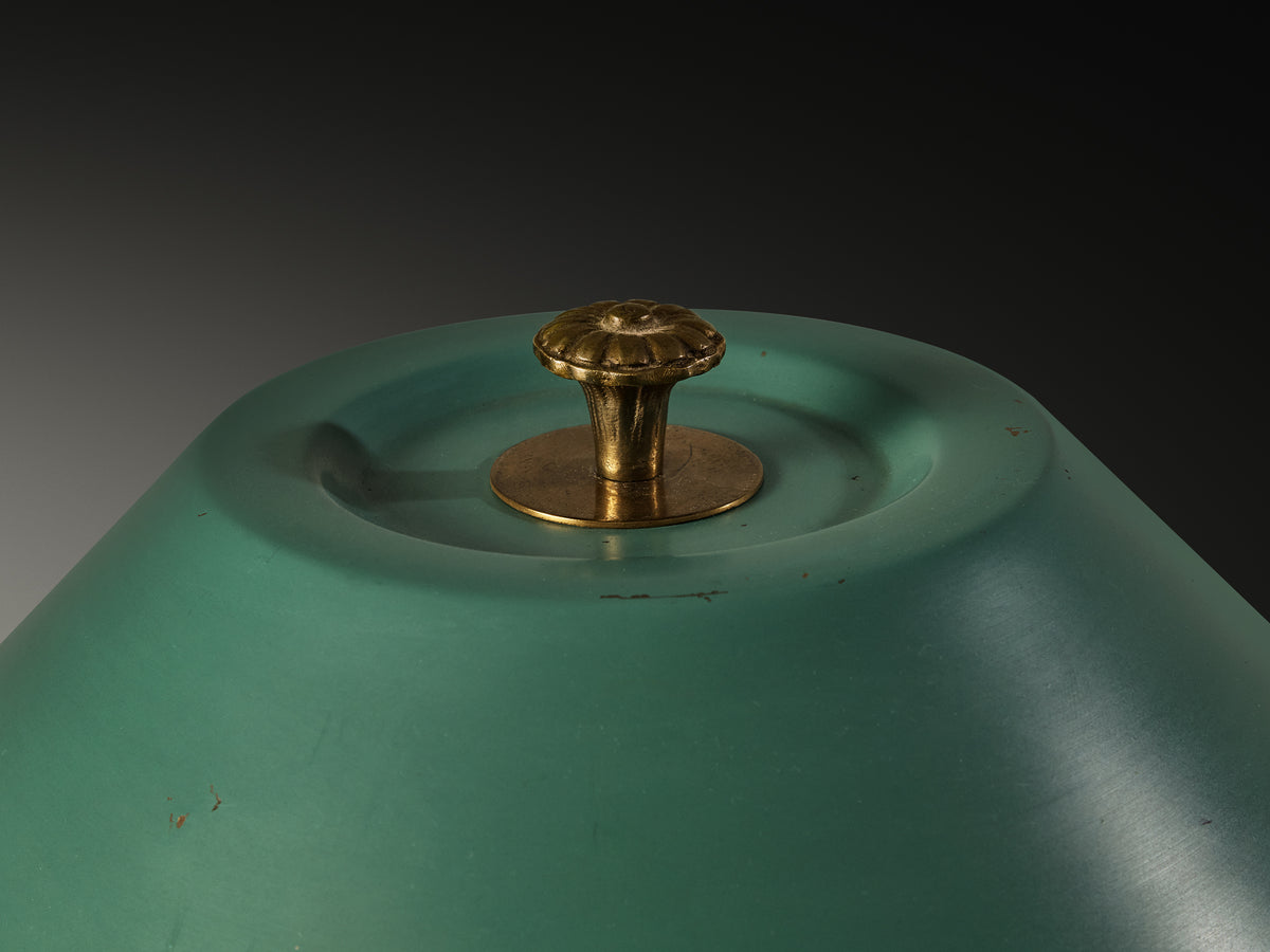 Scandinavian Modern Table Lamp in Brass and Beech with Green Aluminum Shade Lighting Morentz