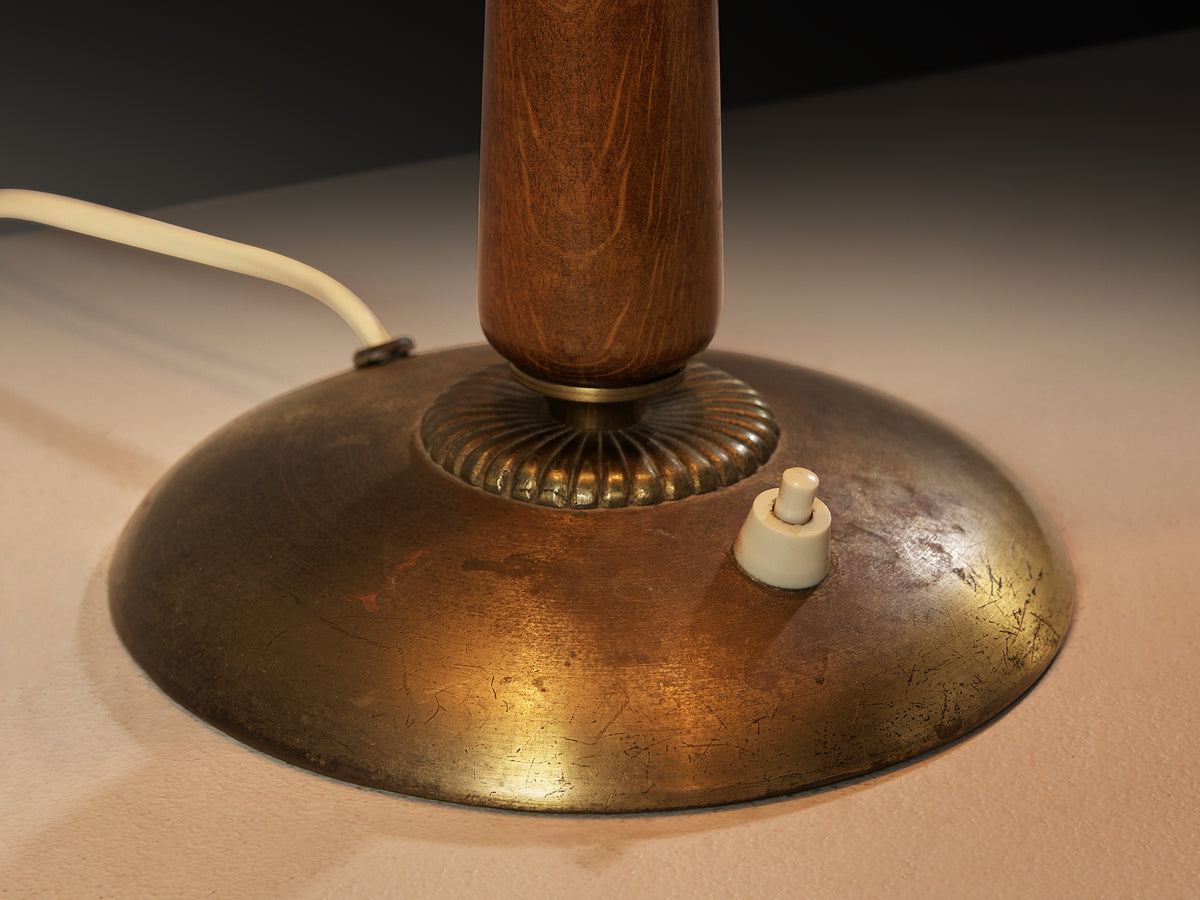 Scandinavian Modern Table Lamp in Brass and Beech with Green Aluminum Shade Lighting Morentz