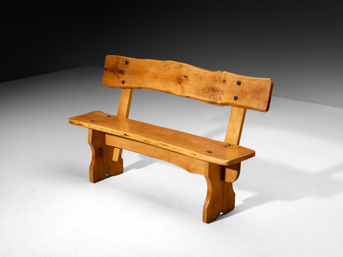 Rustic Modern Wooden Bench with Organic Backrest and Sculpted Legs Seating Morentz