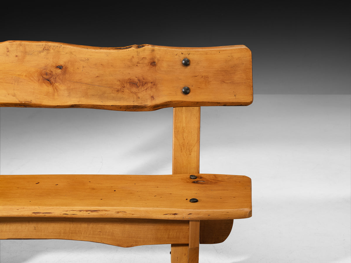 Rustic Modern Wooden Bench with Organic Backrest and Sculpted Legs Seating Morentz