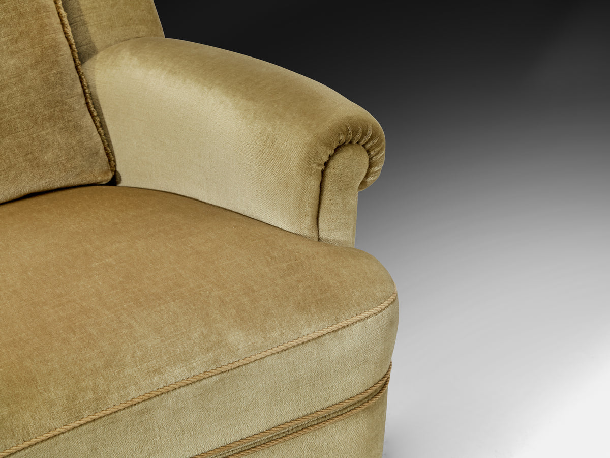 Mid-Century Modern Lounge Chairs in Muted Golden Velvet Seating Morentz