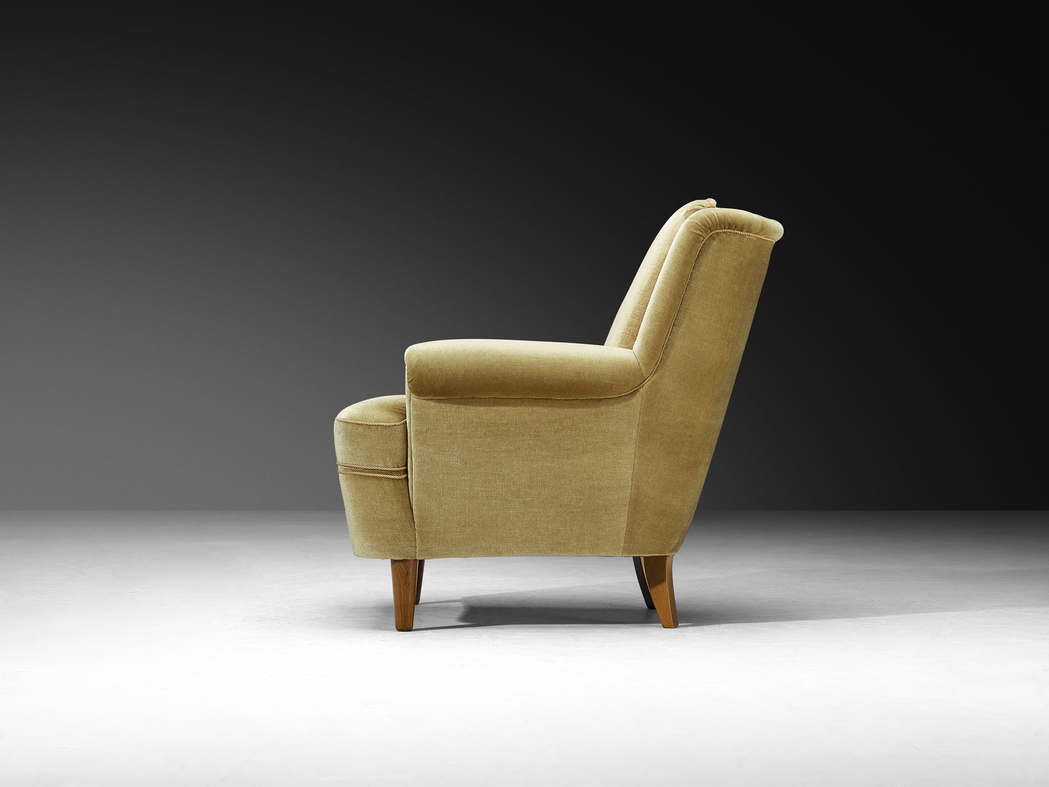 Mid-Century Modern Lounge Chairs in Muted Golden Velvet Seating Morentz
