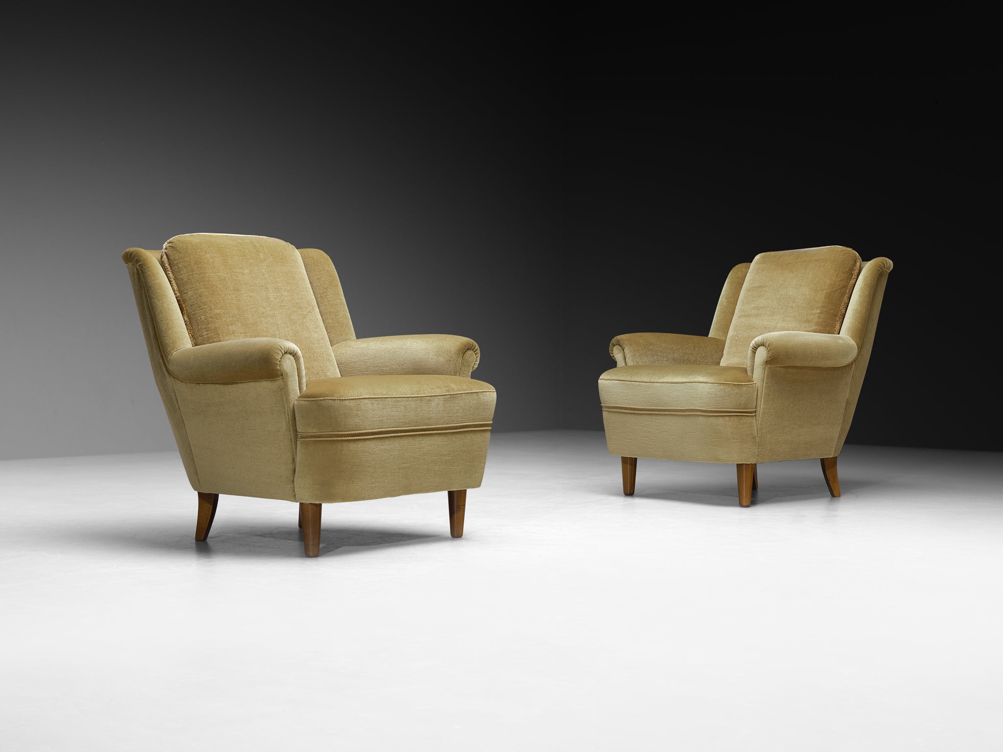 Mid-Century Modern Lounge Chairs in Muted Golden Velvet Seating Morentz