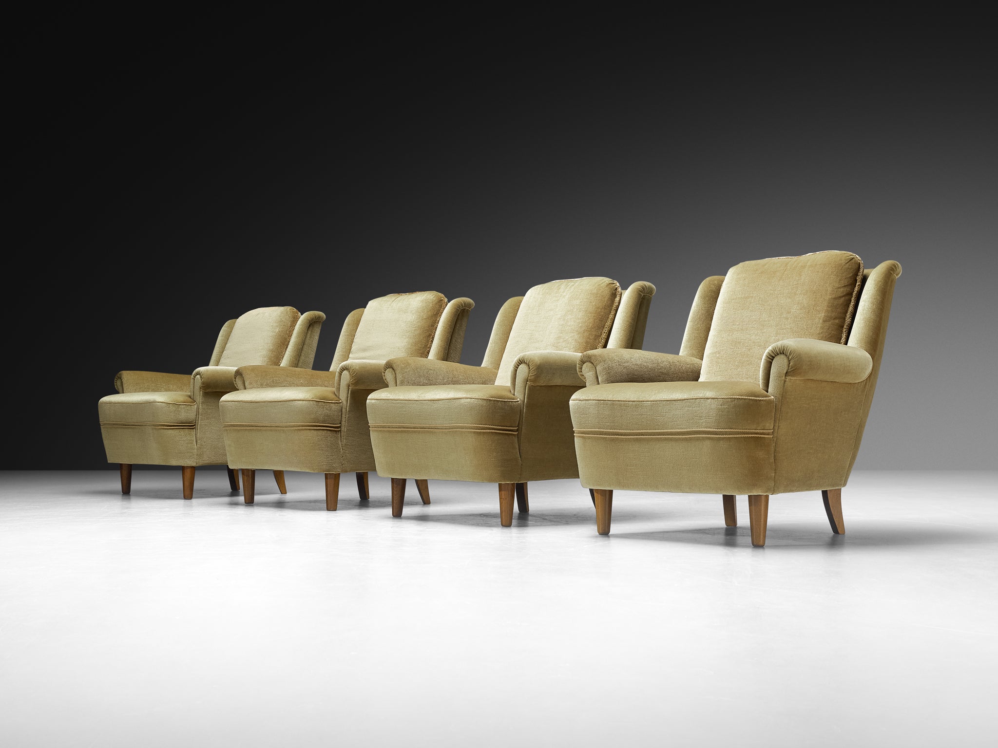 Mid-Century Modern Lounge Chairs in Muted Golden Velvet Seating Morentz