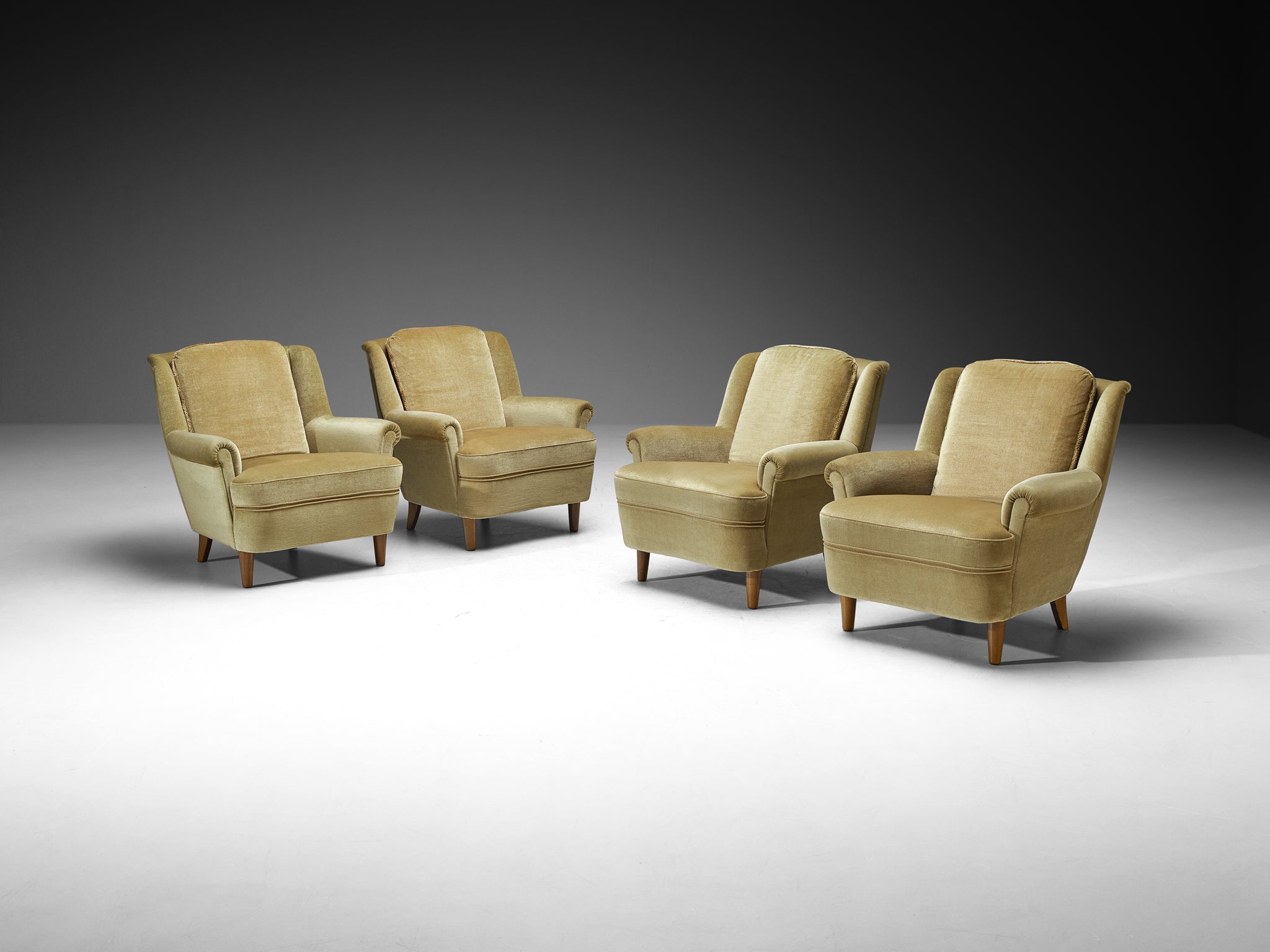 Mid-Century Modern Lounge Chairs in Muted Golden Velvet Seating Morentz