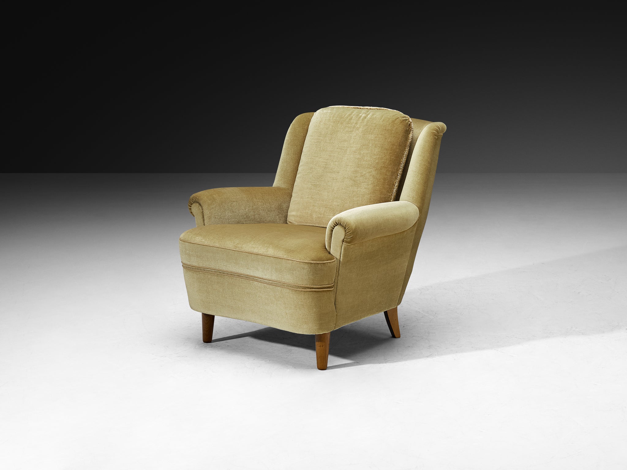 Mid-Century Modern Lounge Chairs in Muted Golden Velvet Seating Morentz