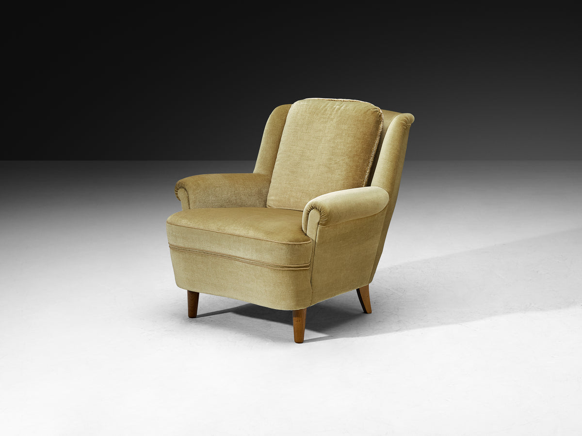Mid-Century Modern Lounge Chairs in Muted Golden Velvet Seating Morentz