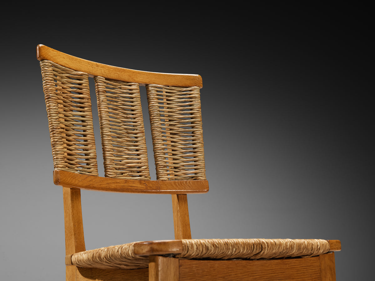 Mart Stam for Pastoe Set of Six Dining Chairs in Oak and Rush Seating Morentz