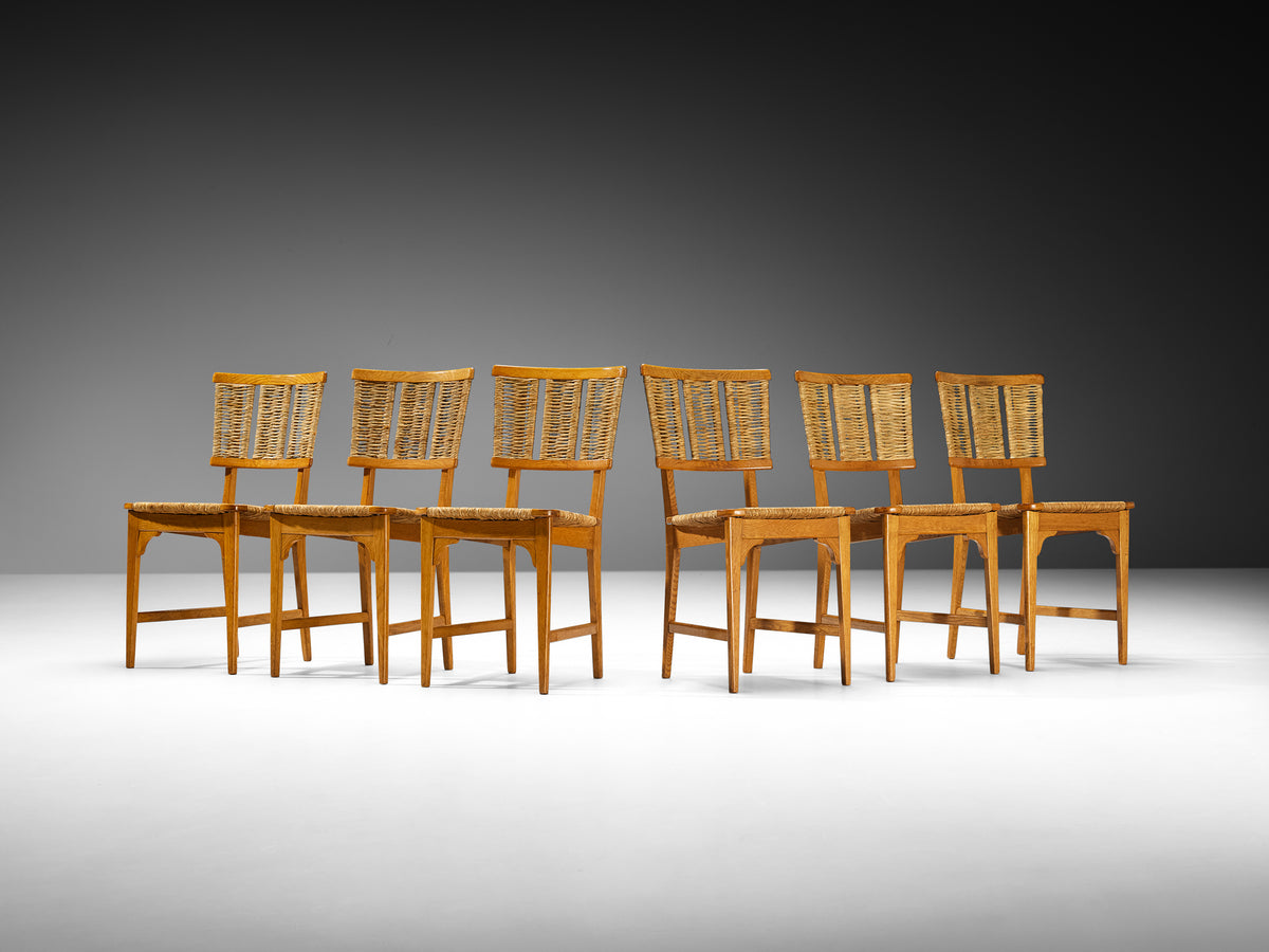 Mart Stam for Pastoe Set of Six Dining Chairs in Oak and Rush Seating Morentz