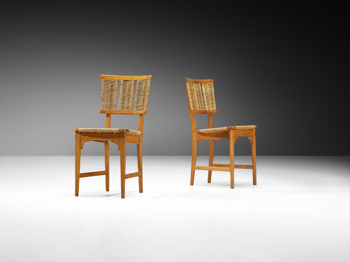 Mart Stam for Pastoe Set of Six Dining Chairs in Oak and Rush Seating Morentz