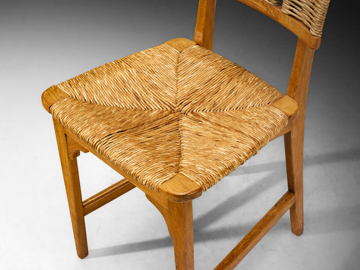 Mart Stam for Pastoe Set of Six Dining Chairs in Oak and Rush Seating Morentz