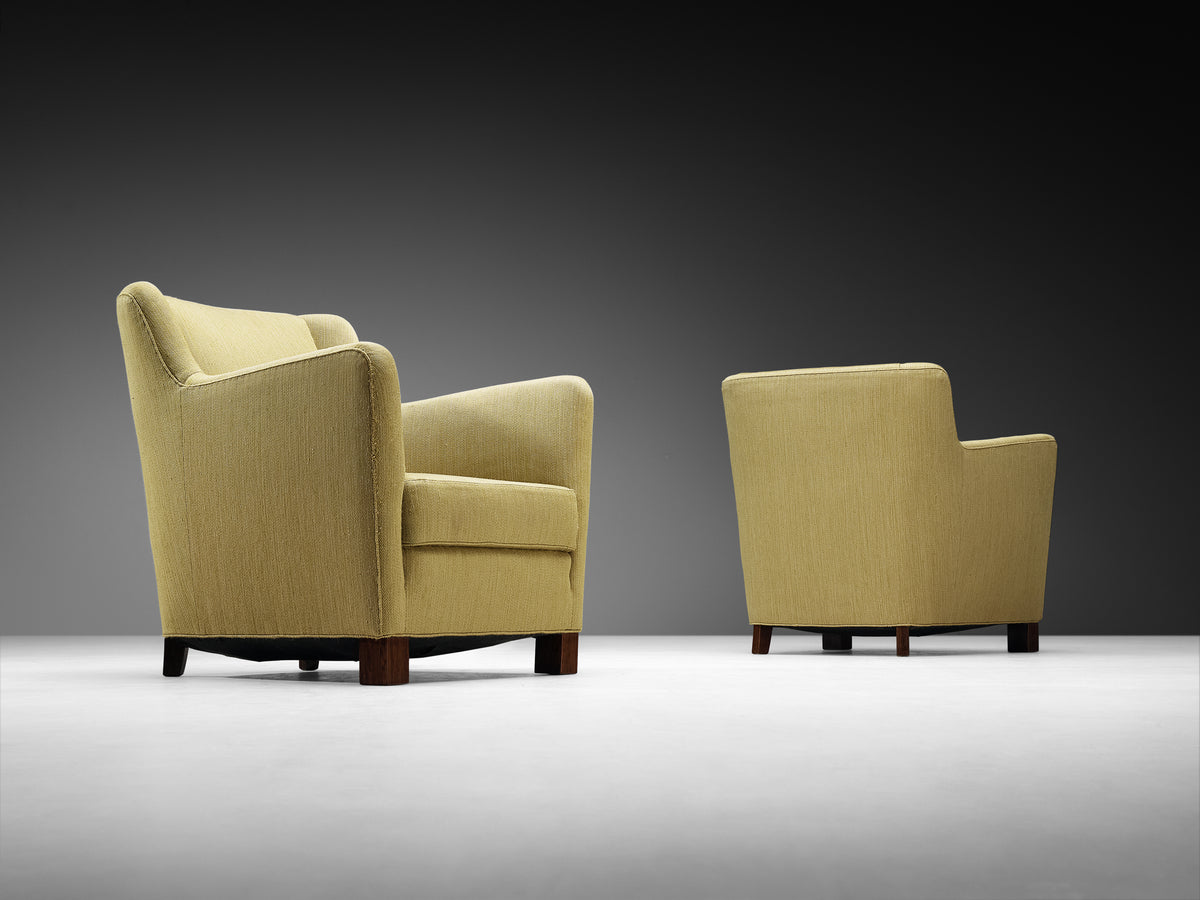 Mid-Century Modern Pair of Lounge Chairs in Muted Moss Green Velvet Seating Morentz