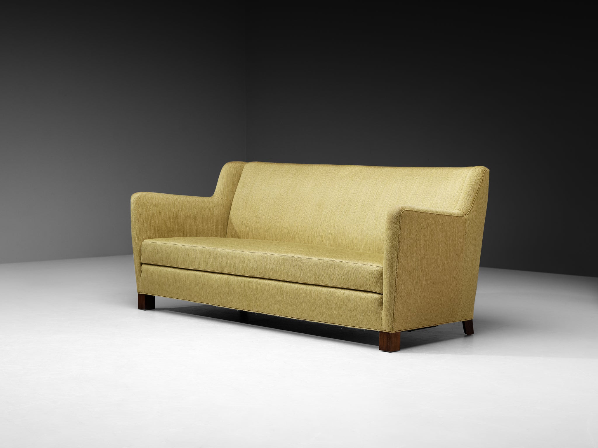 Mid-Century Modern Sofa in Muted Moss Green Fabric Seating Morentz