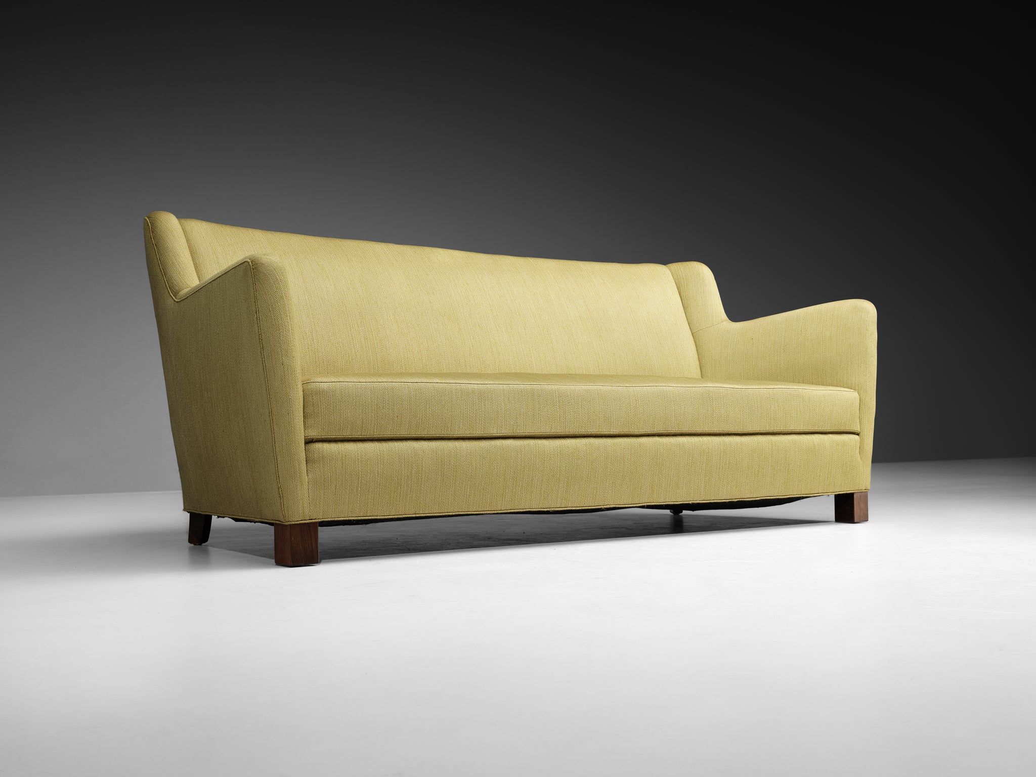 Mid-Century Modern Sofa in Muted Moss Green Fabric Seating Morentz