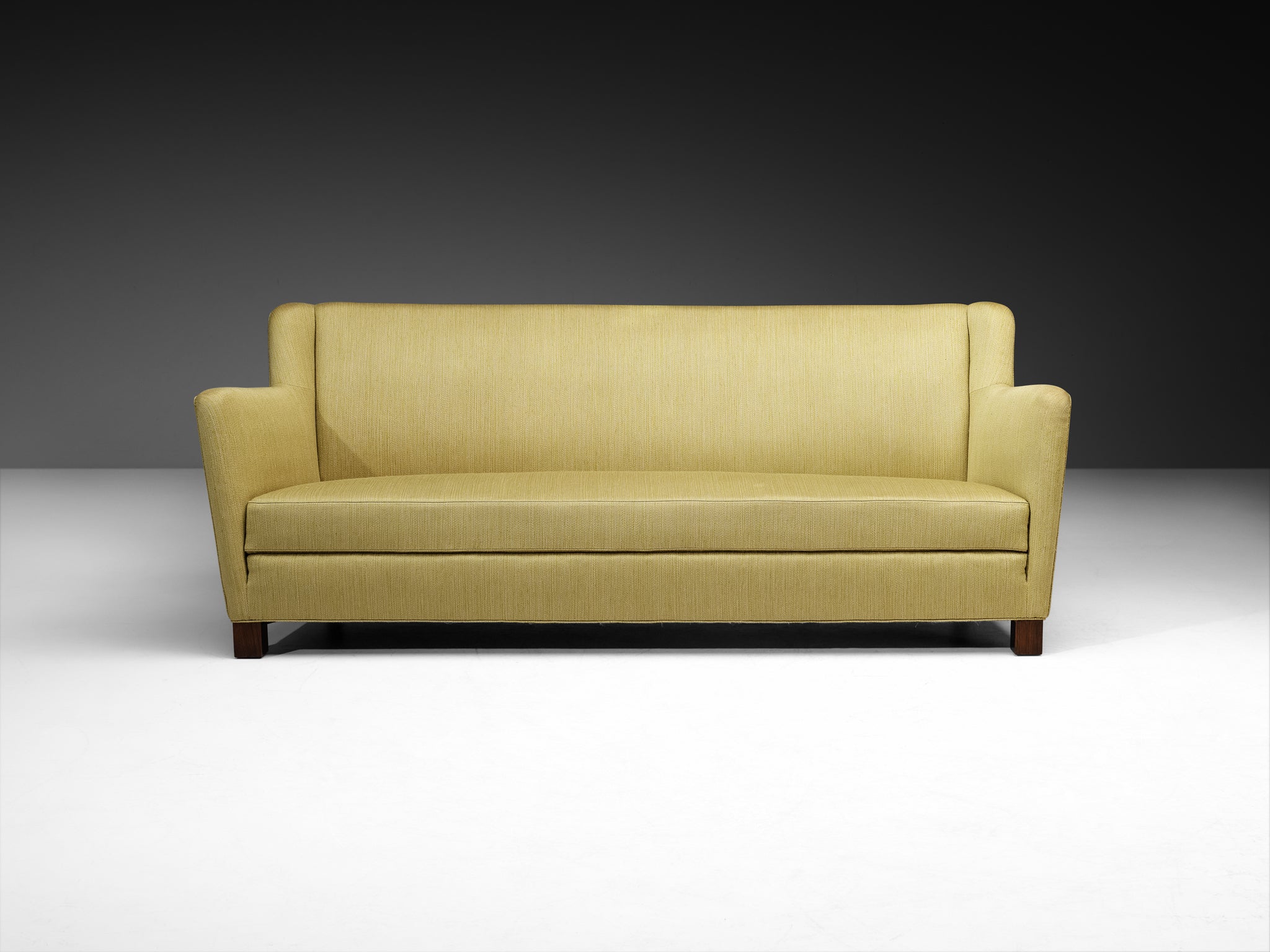 Mid-Century Modern Sofa in Muted Moss Green Fabric Seating Morentz