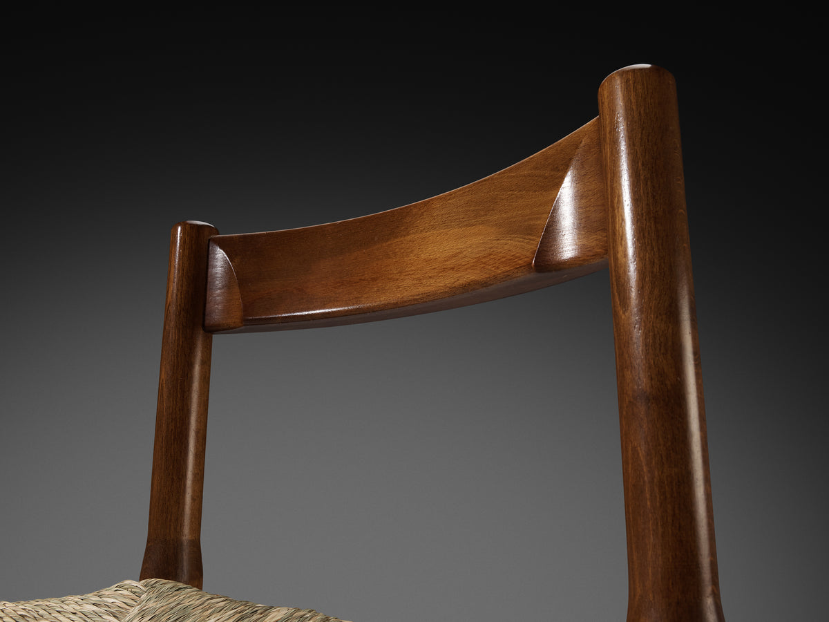 Vico Magistretti for Cassina Carimate Dining Chairs in Rush & Dark Wood