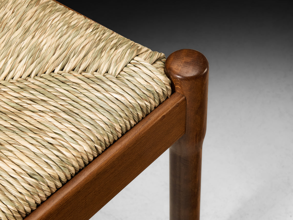Vico Magistretti for Cassina Carimate Dining Chairs in Rush & Dark Wood