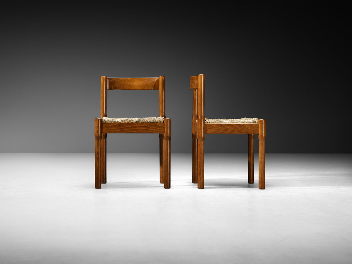 Vico Magistretti for Cassina Carimate Dining Chairs in Rush & Dark Wood