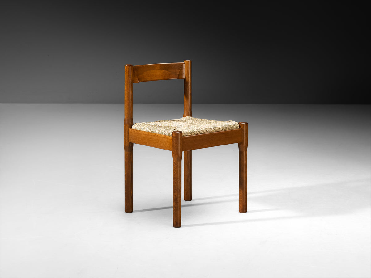 Vico Magistretti for Cassina Carimate Dining Chairs in Rush & Dark Wood