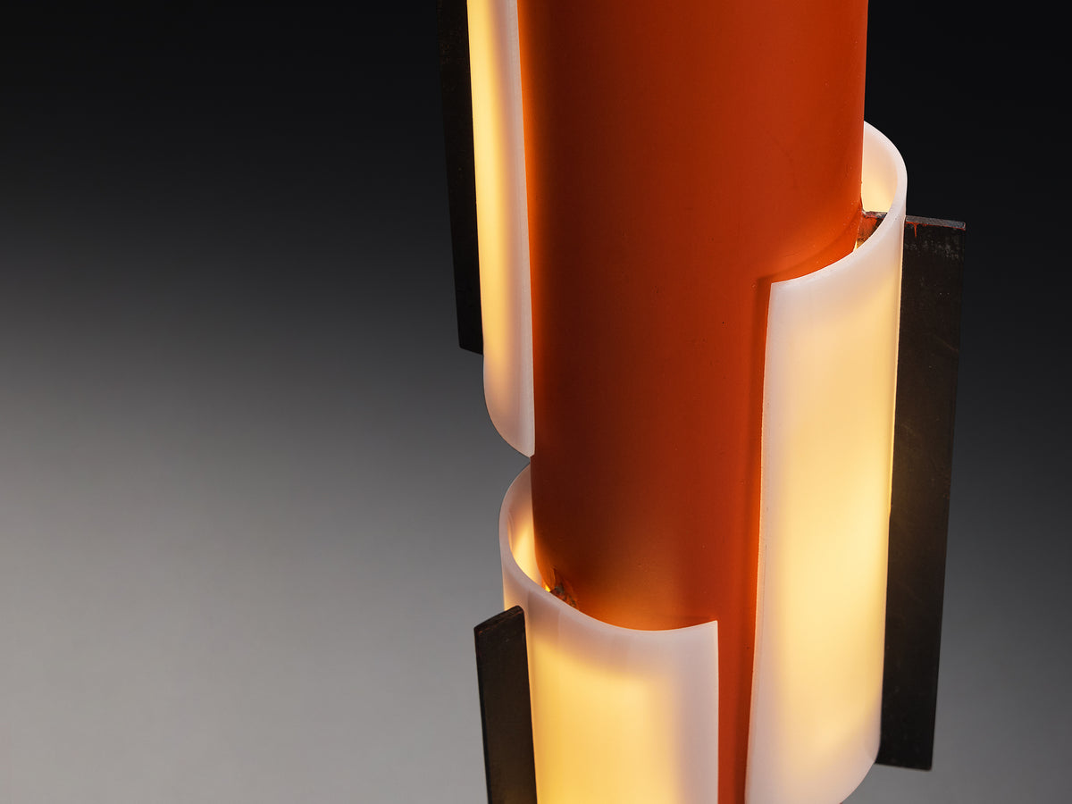 Angelo Brotto for Esperia Floorlamp in Red Lacquered Metal, Perspex and Brass Lighting Morentz
