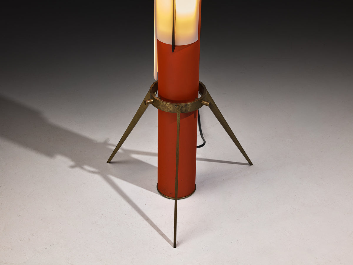Angelo Brotto for Esperia Floorlamp in Red Lacquered Metal, Perspex and Brass Lighting Morentz