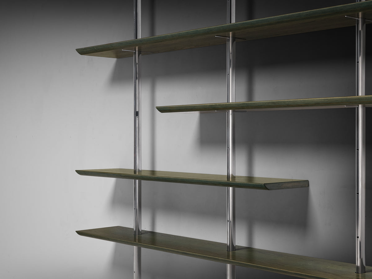 Luxurious Italian Library Wall Unit in Green Toned Ash and Aluminum Case pieces and storage cabinets Morentz