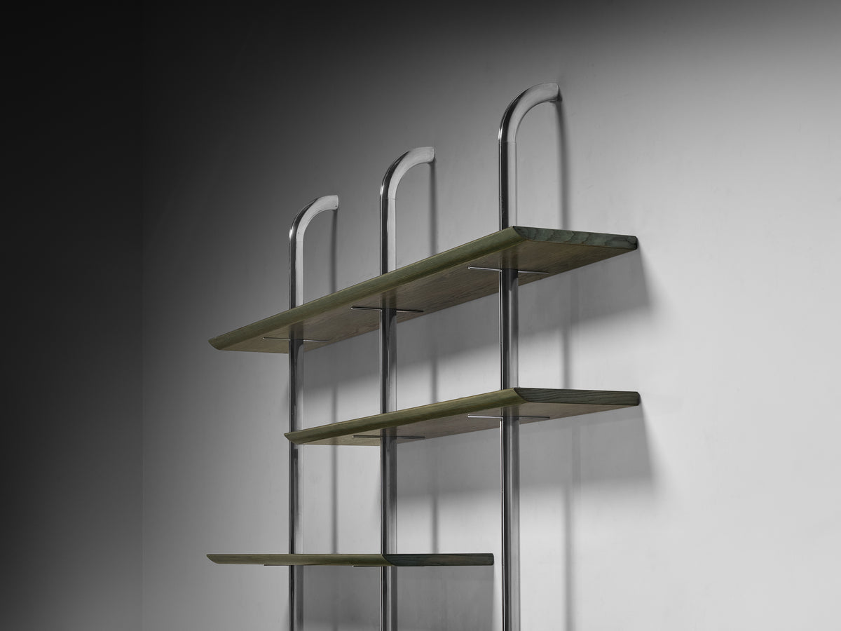 Luxurious Italian Library Wall Unit in Green Toned Ash and Aluminum Case pieces and storage cabinets Morentz