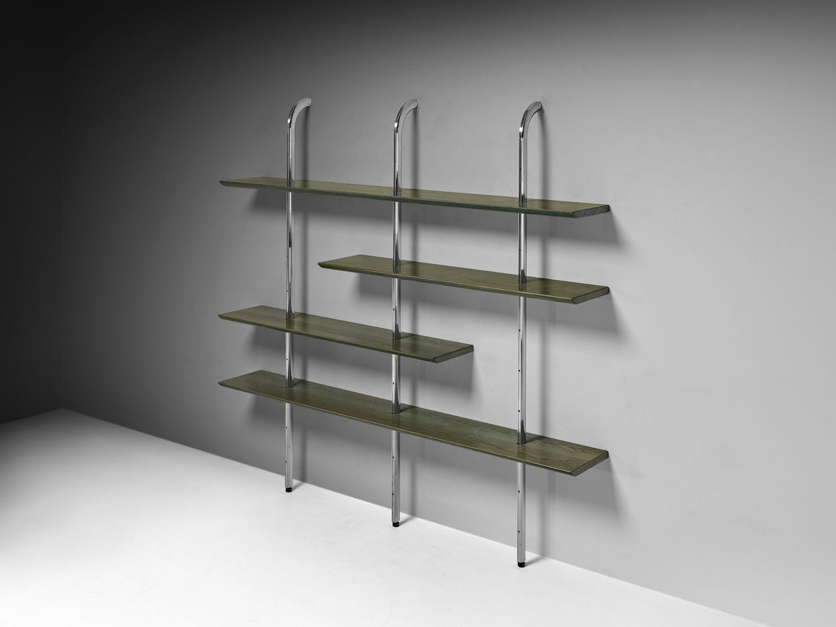 Luxurious Italian Library Wall Unit in Green Toned Ash and Aluminum Case pieces and storage cabinets Morentz