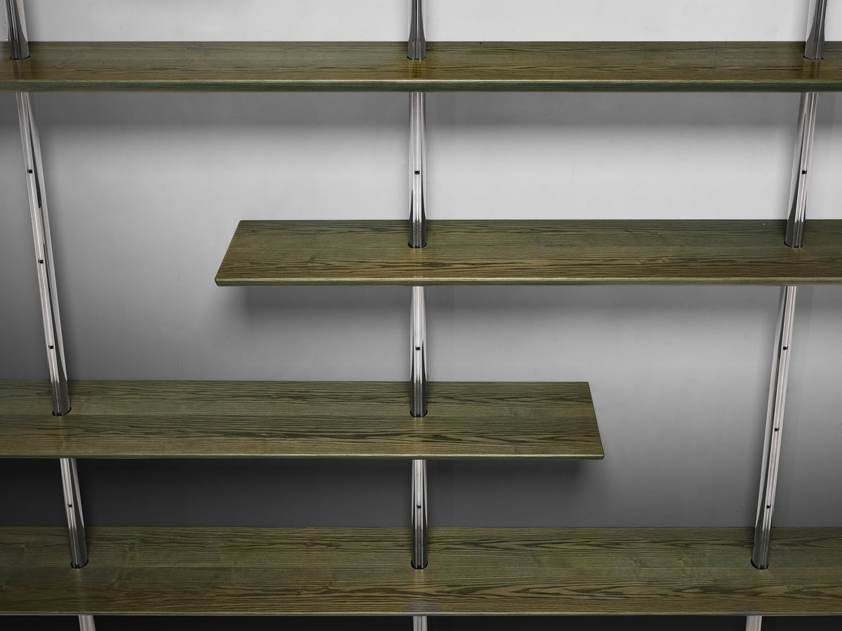 Luxurious Italian Library Wall Unit in Green Toned Ash and Aluminum Case pieces and storage cabinets Morentz