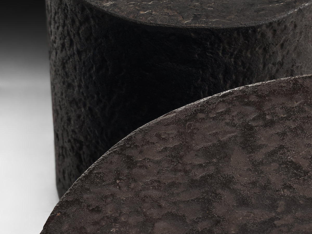 Set of Three Round Brutalist Side Tables in Stone Look Resin Tables Morentz