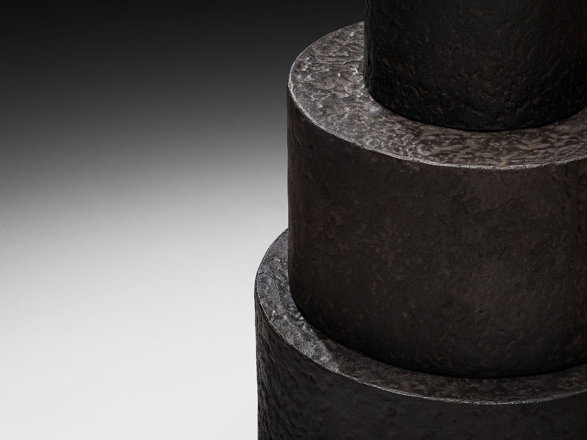 Set of Three Round Brutalist Side Tables in Stone Look Resin Tables Morentz