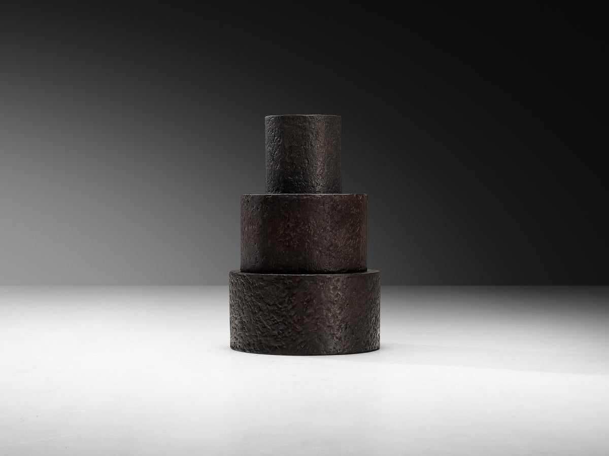 Set of Three Round Brutalist Side Tables in Stone Look Resin Tables Morentz