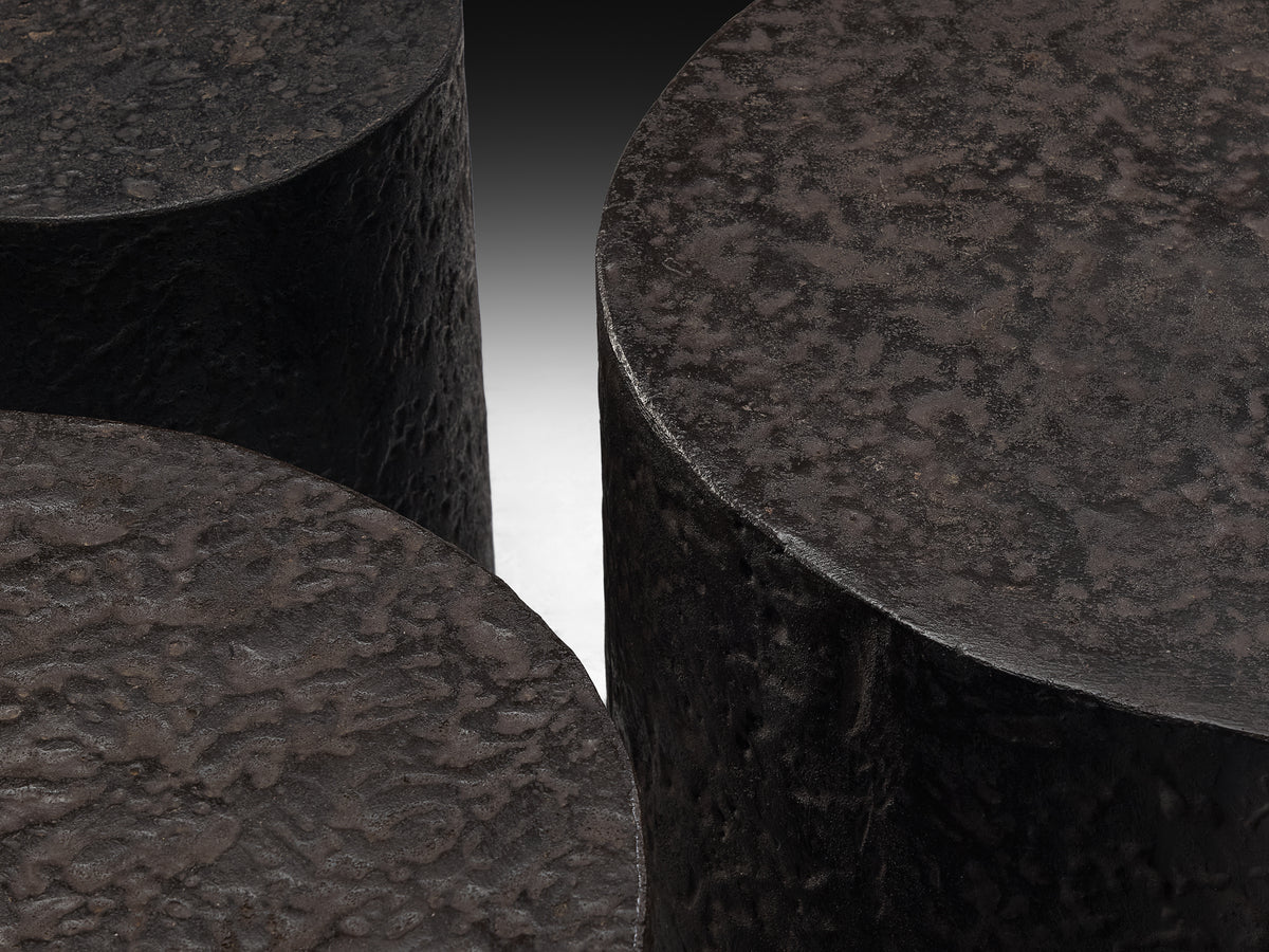 Set of Three Round Brutalist Side Tables in Stone Look Resin Tables Morentz