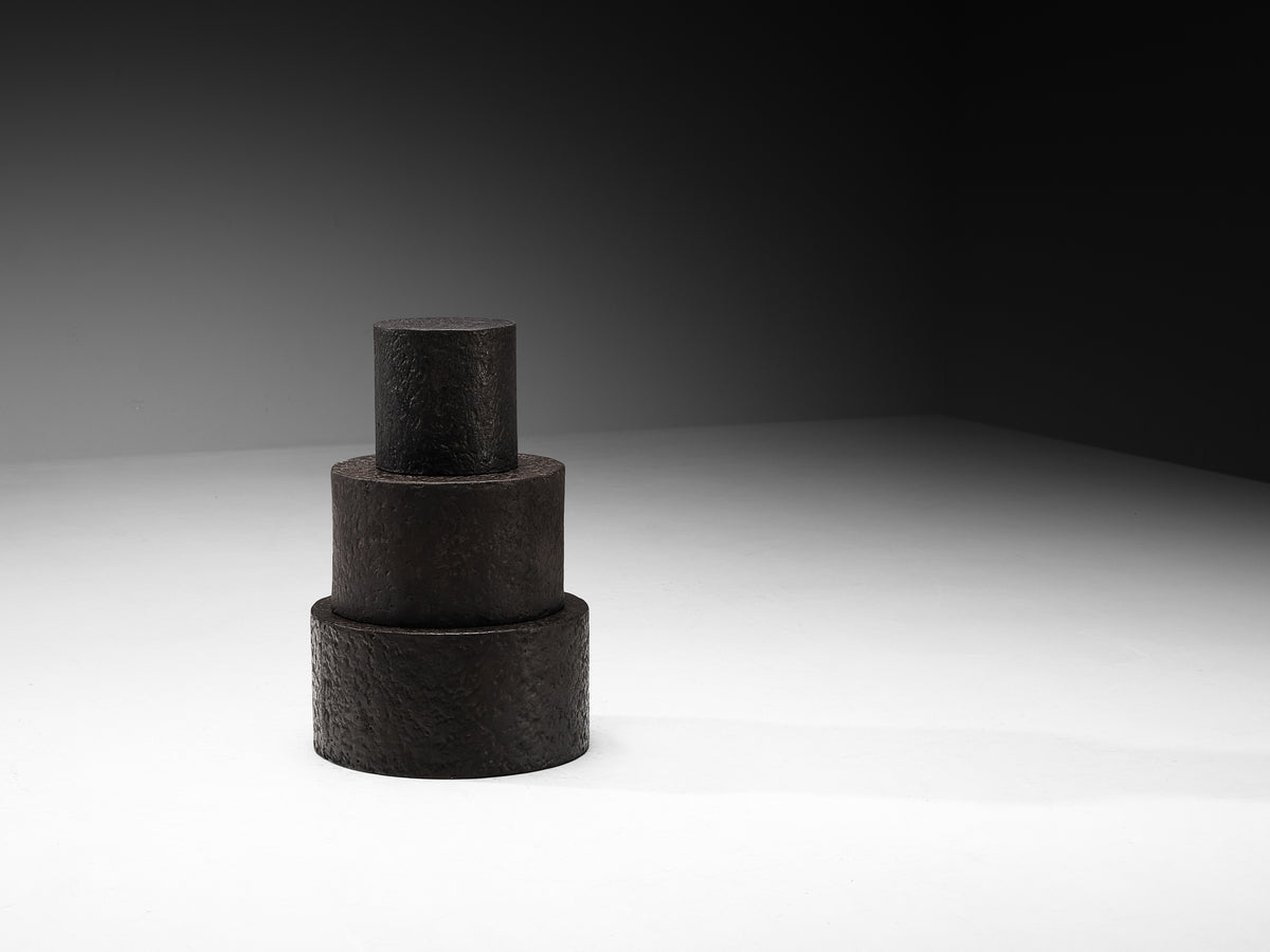 Set of Three Round Brutalist Side Tables in Stone Look Resin Tables Morentz