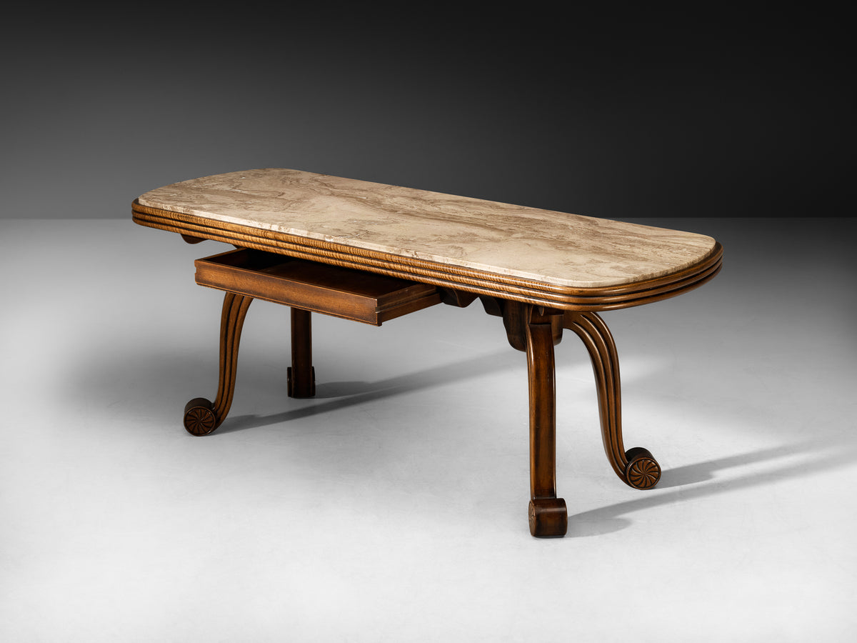 French Art Deco Console or Side Table with Stone Top Tables Morentz