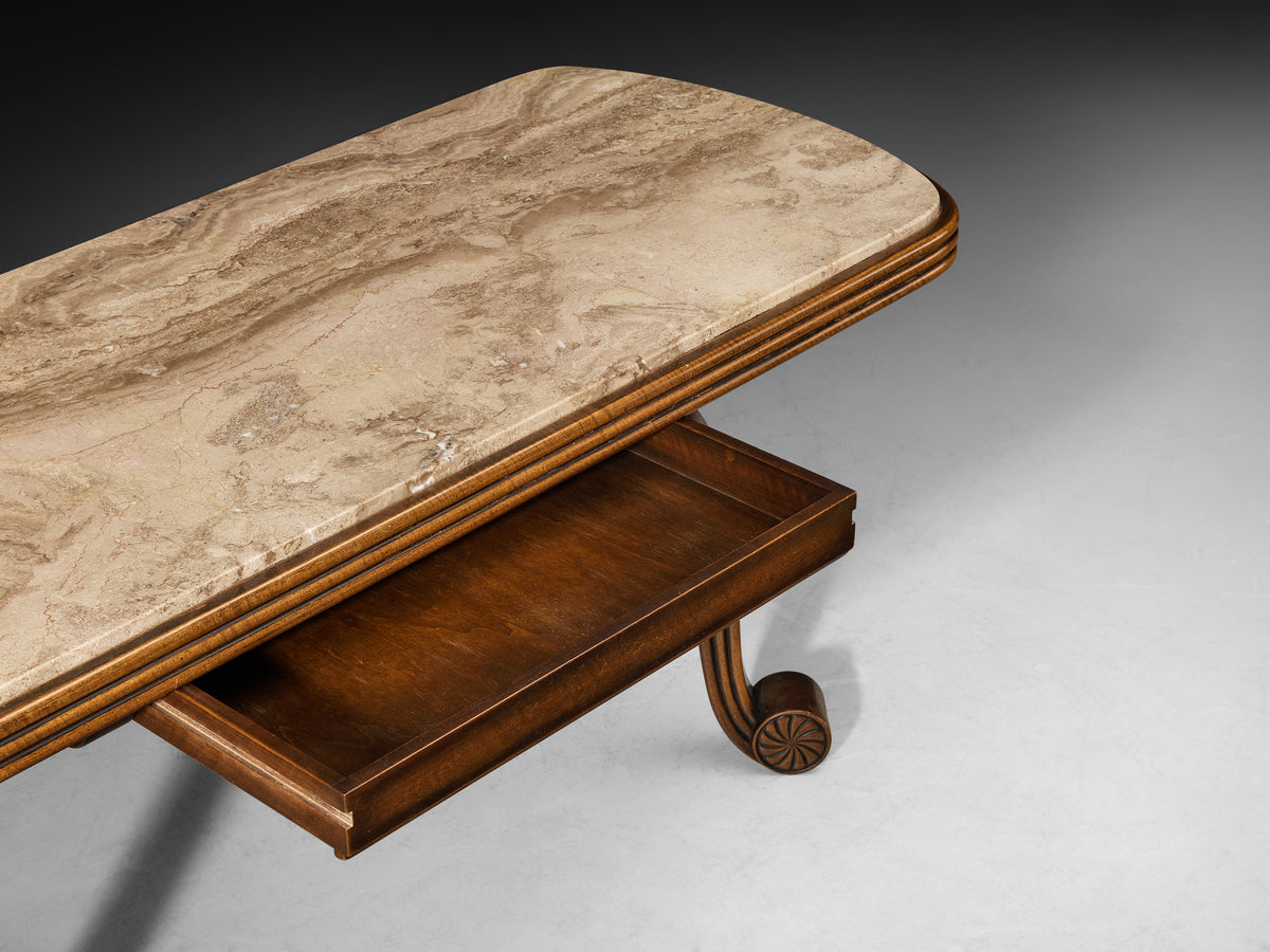 French Art Deco Console or Side Table with Stone Top Tables Morentz