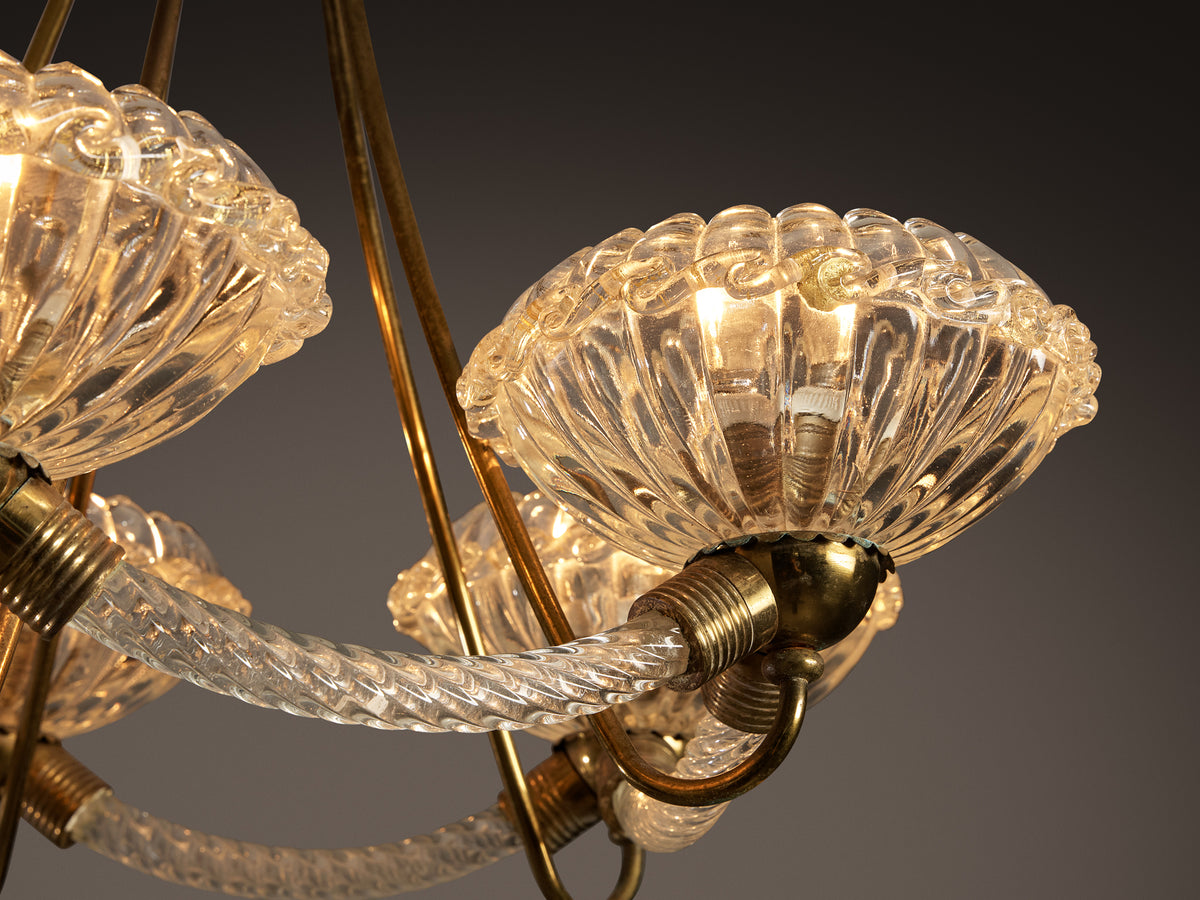 Italian Art Deco Chandelier in Crystal Glass and Brass Lighting Morentz