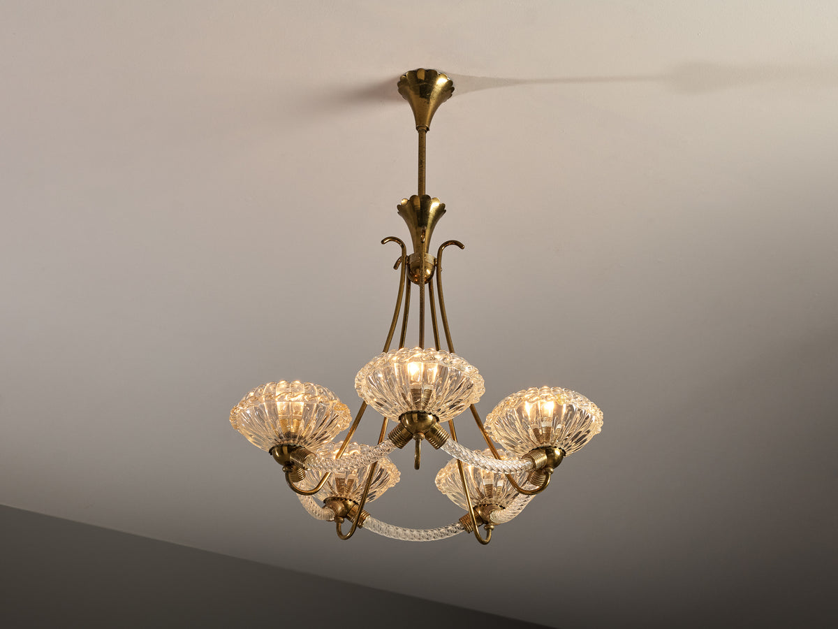 Italian Art Deco Chandelier in Crystal Glass and Brass Lighting Morentz