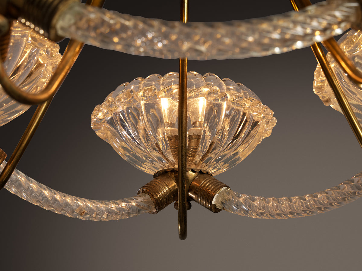 Italian Art Deco Chandelier in Crystal Glass and Brass Lighting Morentz