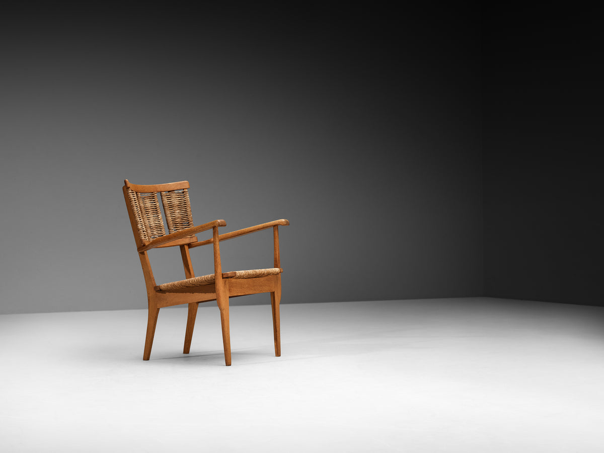 Mart Stam for Pastoe Lounge Chair in Oak and Rush Seating Morentz