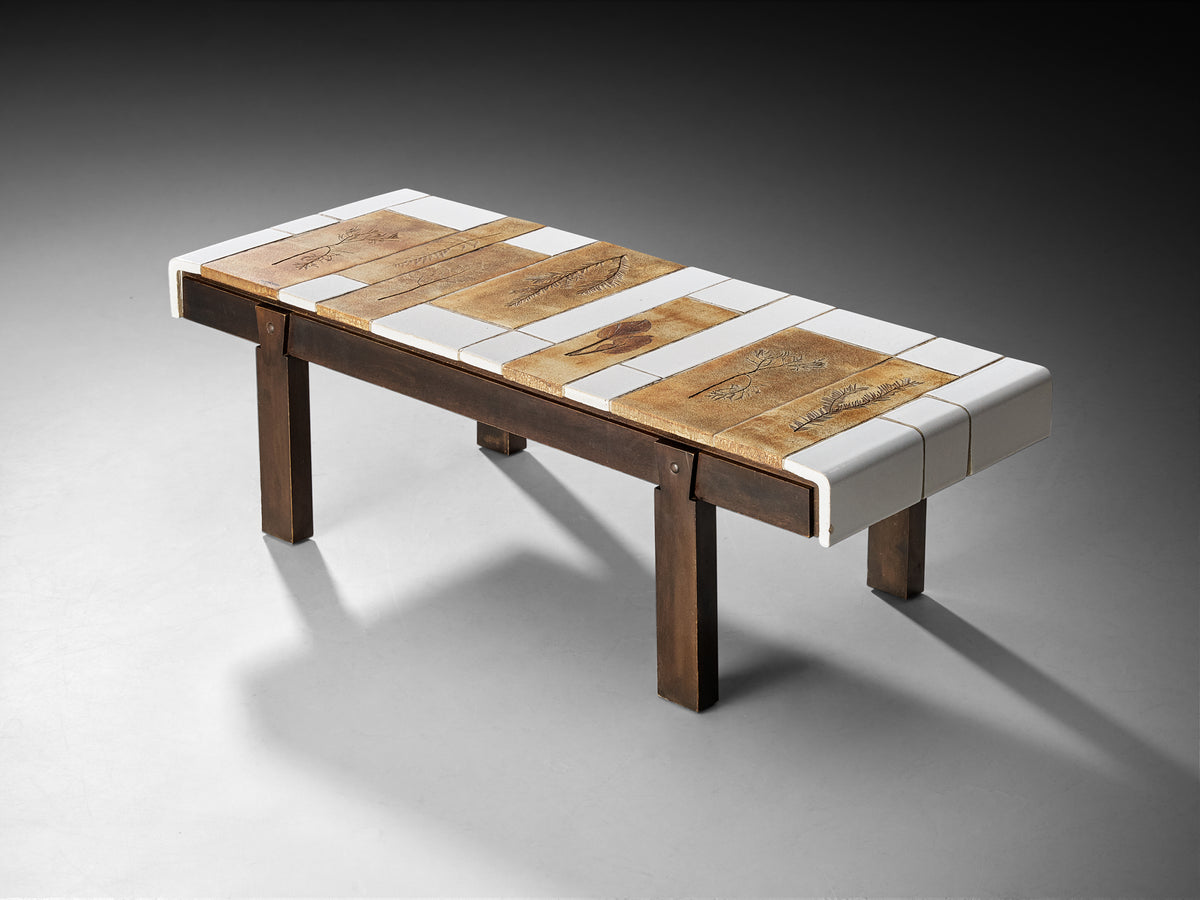 Roger Capron Coffee table with Illustrative Imprints in Ceramic and Wood Tables Morentz