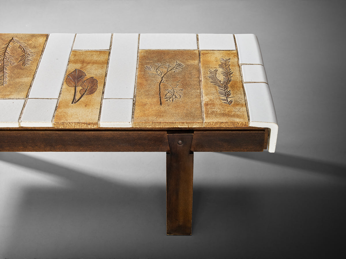 Roger Capron Coffee table with Illustrative Imprints in Ceramic and Wood Tables Morentz