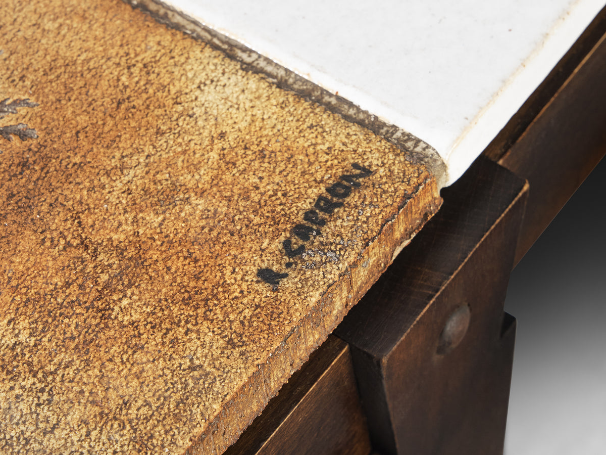 Roger Capron Coffee table with Illustrative Imprints in Ceramic and Wood Tables Morentz