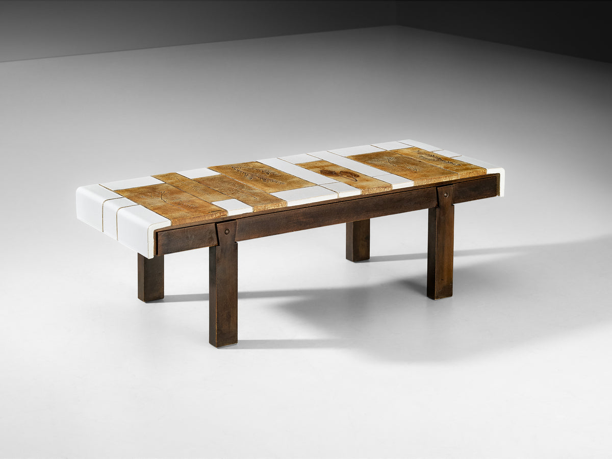 Roger Capron Coffee table with Illustrative Imprints in Ceramic and Wood Tables Morentz