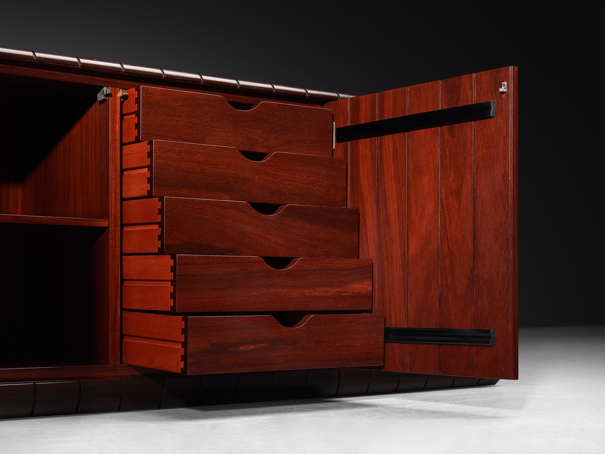 Luciano Frigerio Architectural Sideboard in Dark Padouk Wood Case pieces and storage cabinets Morentz