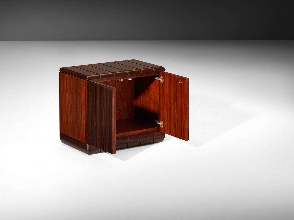 Luciano Frigerio Architectural 'Perla' Night Stands in Dark Padouk Wood Case pieces and storage cabinets Morentz