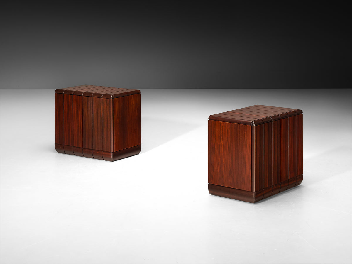 Luciano Frigerio Architectural 'Perla' Night Stands in Dark Padouk Wood Case pieces and storage cabinets Morentz